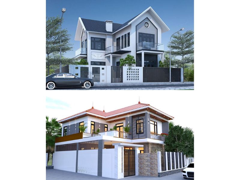 Mẫu nhà chữ L 80m2 có 5 phòng ngủ hiện đại