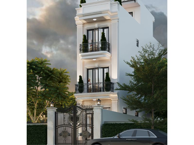 Kiến trúc nhà 3 tầng ngang 6m dài 11m tân cổ điển nhẹ nhàng