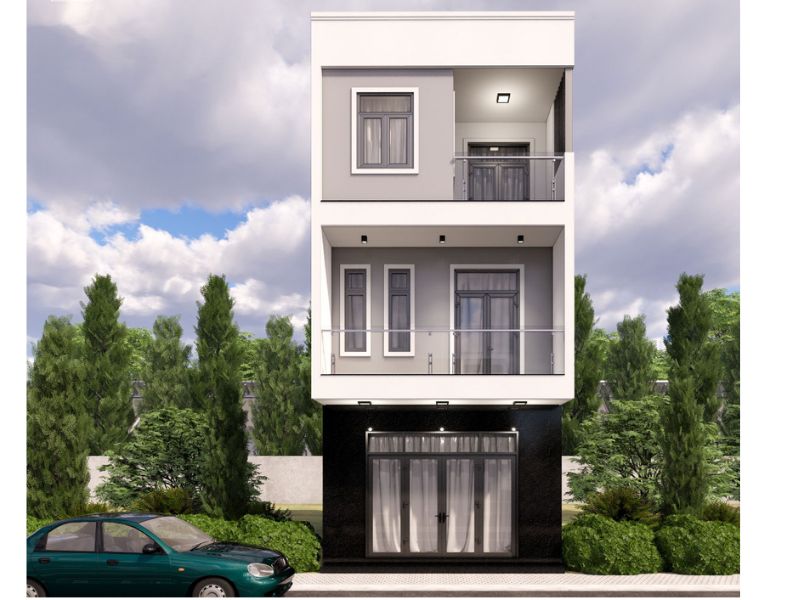Thiết kế nhà 3 tầng mái bằng đơn giản