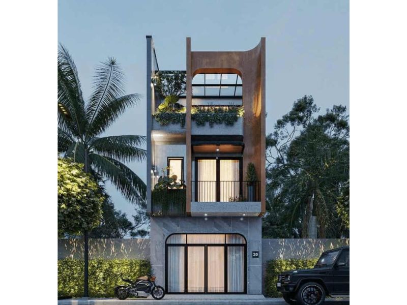 Thiết kế nhà 3 tầng 6x11m kết hợp các mảng xanh ở khu vực ban công
