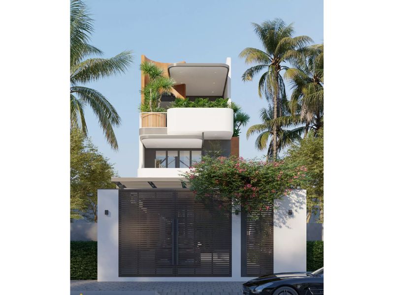 Mẫu nhà 3 tầng 7x12m có sân trước nhà rộng 