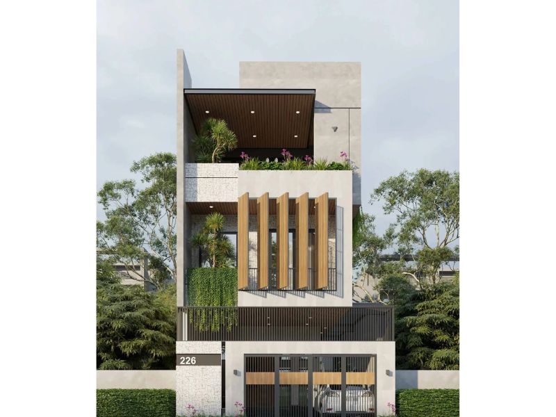 Mẫu nhà 7x12m 3 tầng ốp đá cao cấp kết hợp chất liệu kính tăng tính hiện đại 