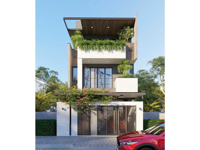 Mặt tiền 7m nổi bật với đường nét sắc gọn, vật liệu cao cấp và bố cục hài hòa, sang trọng