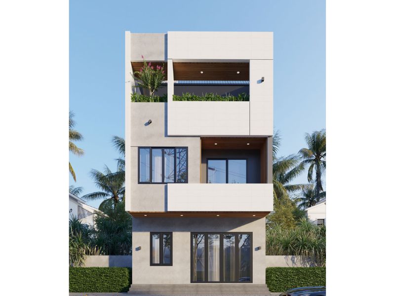 Vẻ đẹp mạnh mẽ và bền bỉ của mẫu nhà 3 tầng hiện đại mái bằng 