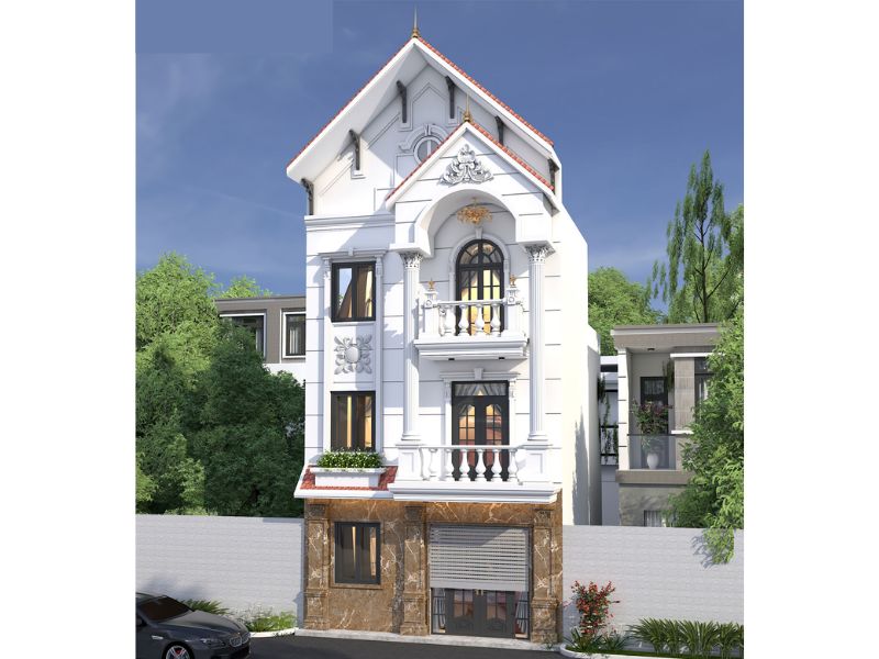 Nhà 3 tầng sử dụng hệ trụ cột kiên cố, bền vững kết hơp linh hoạt các vật liệu hiện đại 