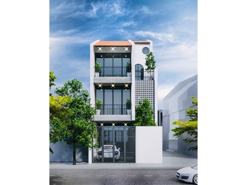 Mẫu nhà 3 tầng thiết kế mở với các vách kính lớn kịch trần tối ưu ánh sáng và tăng sự thoáng đãng 