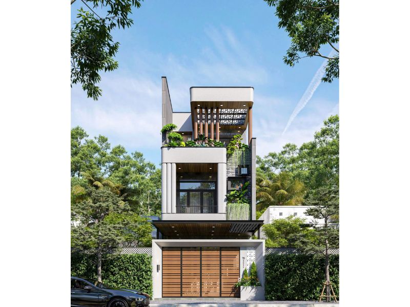 Mẫu nhà 7x12m có sân thượng tầng 3 rộng rãi, tận dụng để trồng cây xanh 