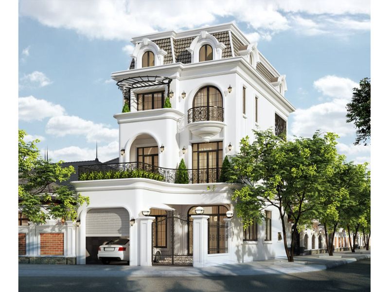 Đường nét phào chỉ tinh tê kết hợp mái vòm thanh thoát tạo nên sự thanh lịch và cuốn hút cho ngôi nhà 3 tầng 7x12m 