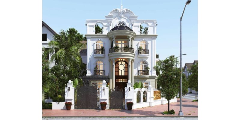 Kiến trúc nhà 4 tầng gam màu trắng sang trọng