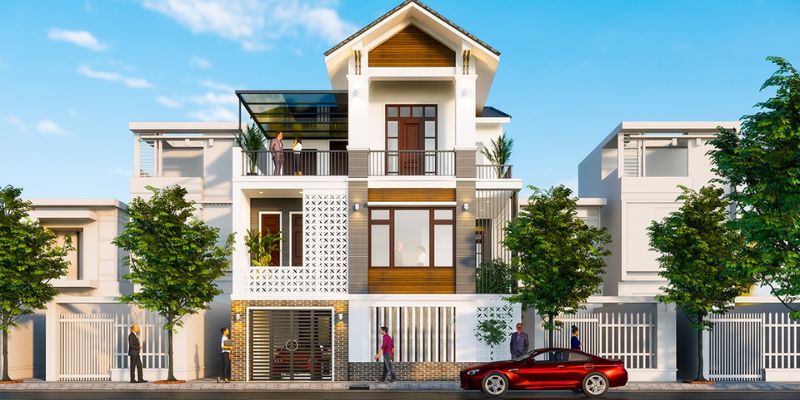 Nhà 4 tầng hiện đại mái Thái