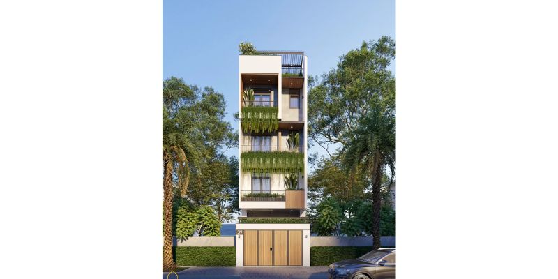 Nhà phố mặt tiền rộng hiện đại có không gian xanh