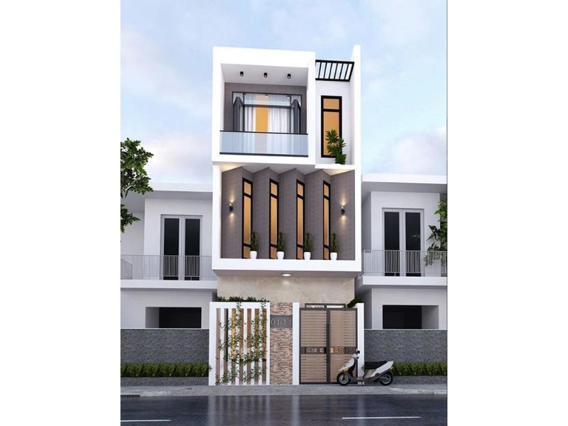 Xử lý mặt tiền nhà 3 tầng 4x25m với các khối sóng vừa tạo điểm nhấn thẩm mỹ lại có công dụng lưu thông gió trời 