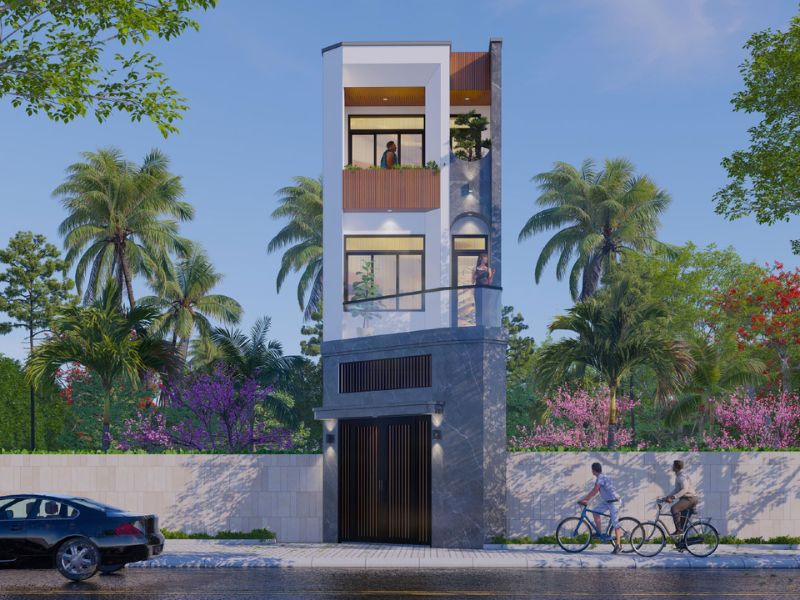 Phương án thiết kế nhà 3 tầng mặt tiền 4m trên đất xéo méo 