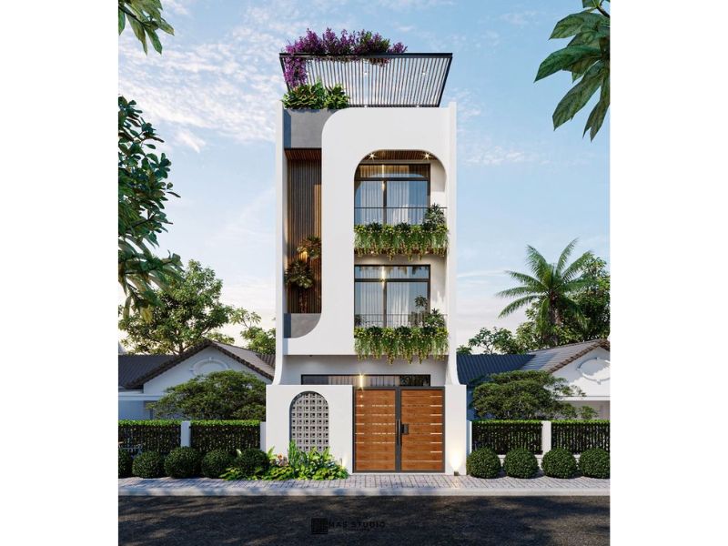 Thiết kế tầng tum trong mẫu nhà 3 tầng 4x25m giúp tăng diện tích sử dụng 