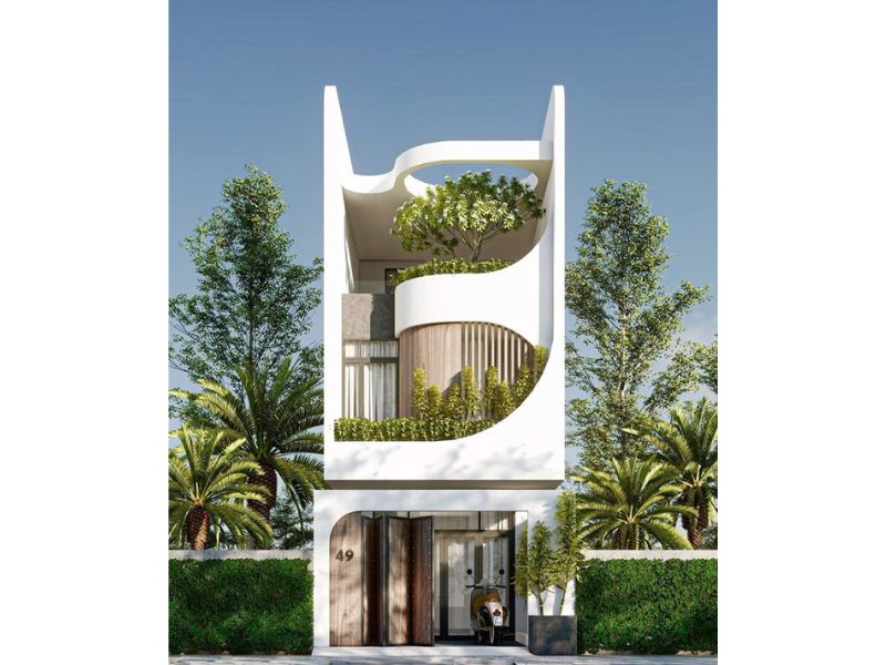 Các mảng xanh tự nhiên bố trí linh hoạt trong mẫu nhà 3 tầng 4x25m tăng sự thoáng đãng cho không gian sống 