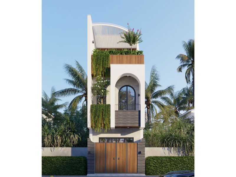 Nhà 3 tầng 4x25m thiết kế khe thoáng hỗ trợ điều hòa không khí hiệu quả 