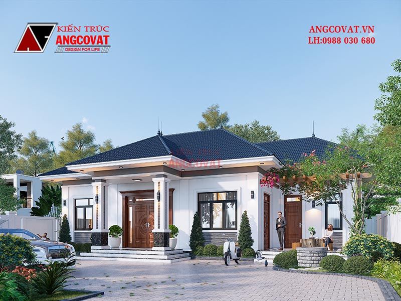 Mẫu nhà vườn 160m2 có 2 sảnh độc đáo