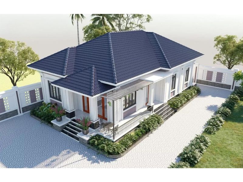 Kiến trúc nhà vườn mái Nhật 1 tầng 2 sảnh