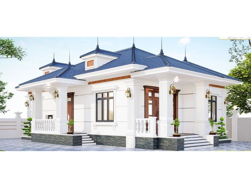 Kiến trúc nhà vườn 1 tầng có 2 sảnh tiết kiệm