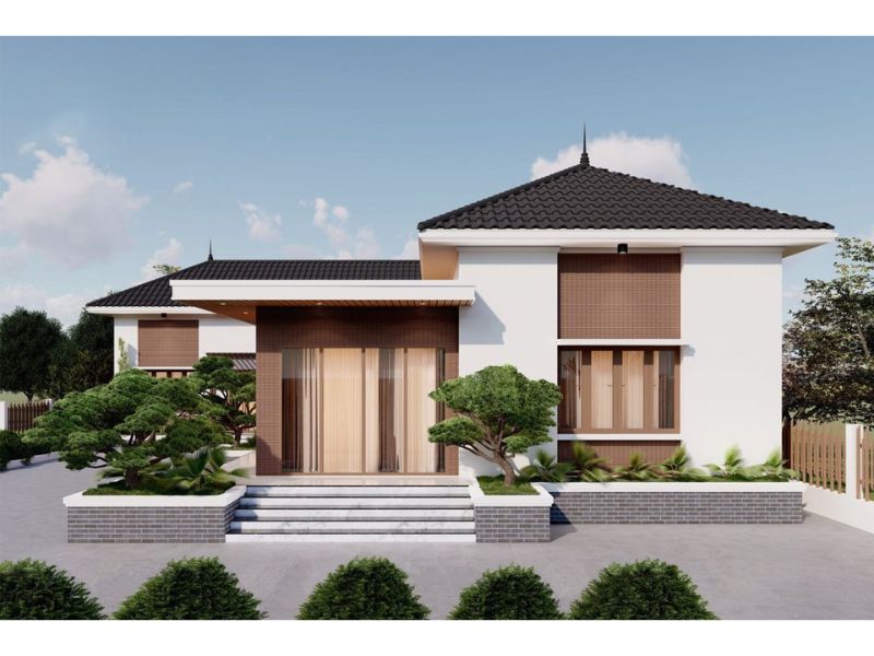 Nhà 1 tầng mái Nhật hiện đại 4 phòng ngủ