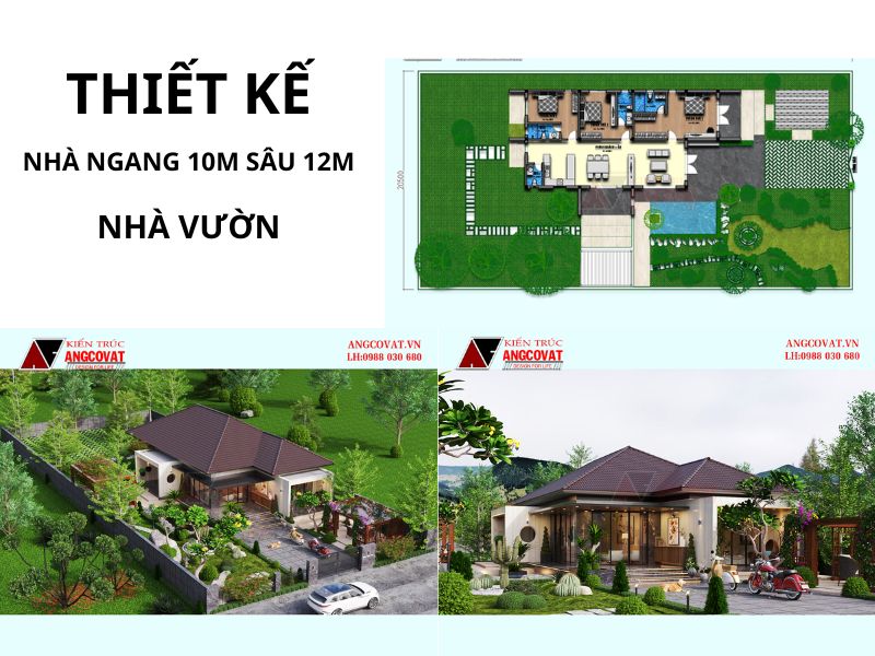 Thiết kế nhà ngang 10m sâu 12m kiểu nhà vườn gần gũi thiên nhiên 