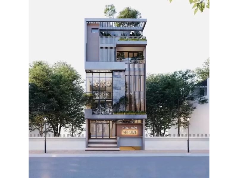 Mẫu nhà ngang 10m sâu 12m kết hợp kinh doanh sử dụng hệ thống cửa kính lớn tối ưu ánh sáng 