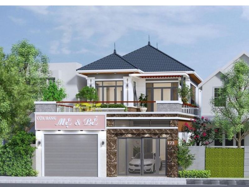Mẫu nhà 10x12m kết hợp kinh doanh 2 tầng mái Nhật 