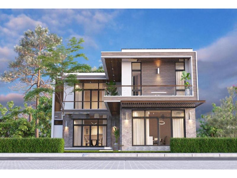 Thiết kế nhà ngang 10m sâu 12m chữ L 2 tầng mái bằng hiện đại 