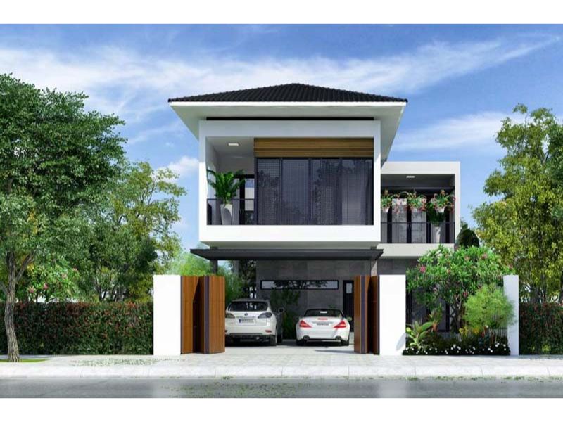 Thiết kế nhà 2 tầng chữ L mặt tiền 10m phô diễn nét đẹp khỏe khoắn qua cách tạo hình khối vuông vức linh hoạt 