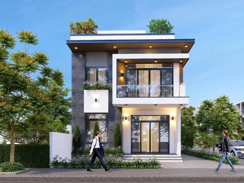 Mẫu nhà 2 tầng mái bằng ngang 10m sâu 12m 4 phòng ngủ 