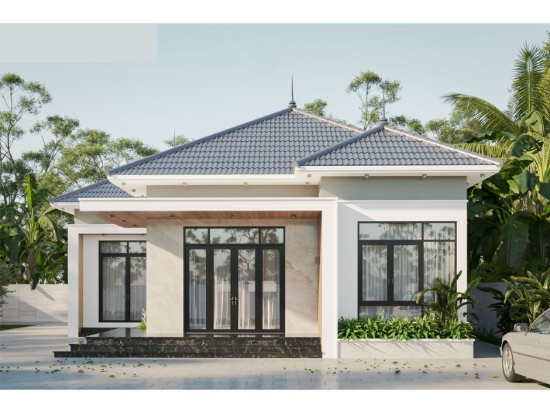 Mẫu nhà cấp 4 mặt tiền 10 mái Nhật sơn trắng thanh lịch 