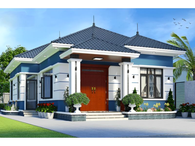 Mẫu nhà cấp 4 ngang 10m sâu 12m sử dụng mái Nhật tăng sự thanh thoát và bề thế 