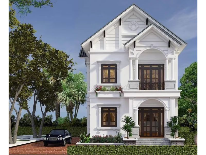 Thiết kế nhà 10x12m 2 tầng tân cổ mái Thái 