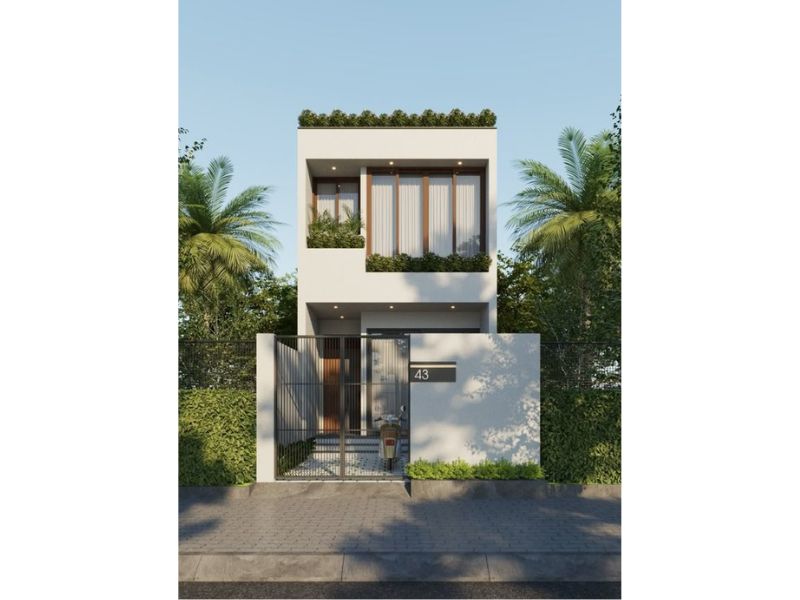 Biệt thự 2 tầng mái bằng gam màu trầm