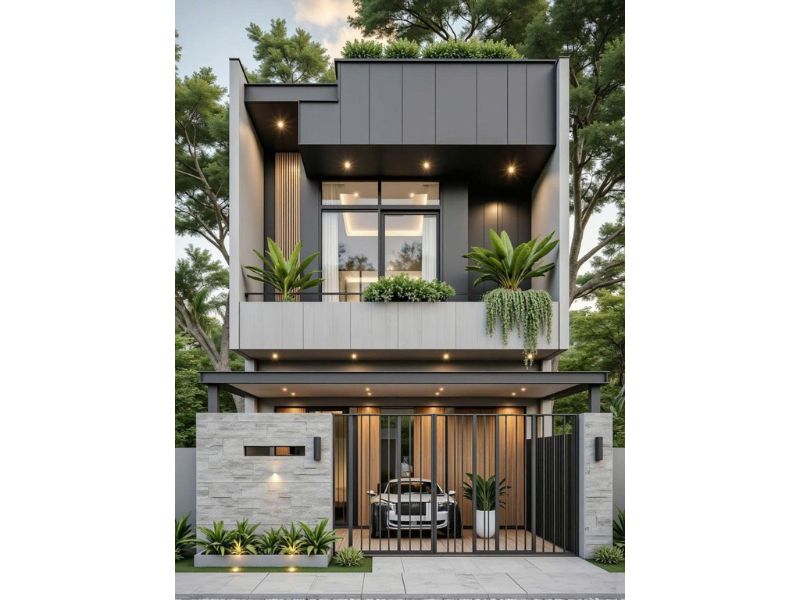 Nhà phố 2 tầng hiện đại sử dụng nhiều kính