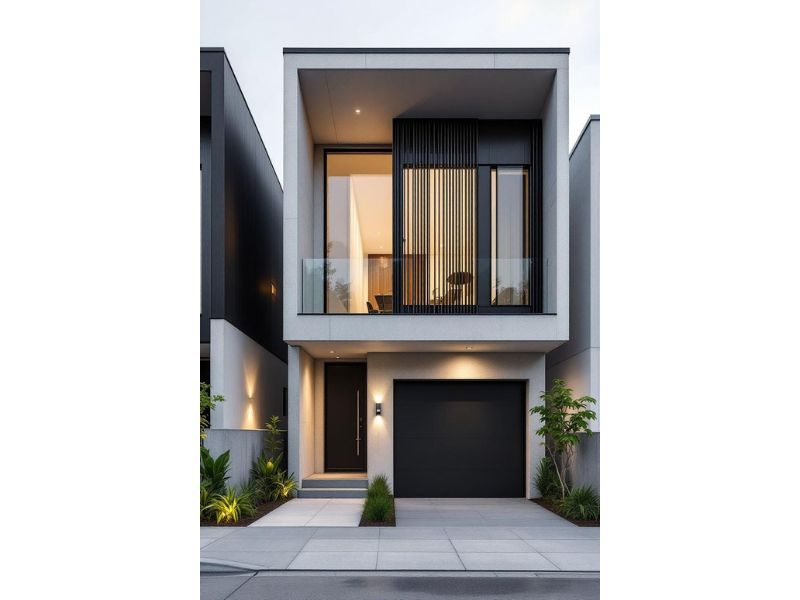 Kiến trúc nhà phố 2 tầng có gara ở tầng 1