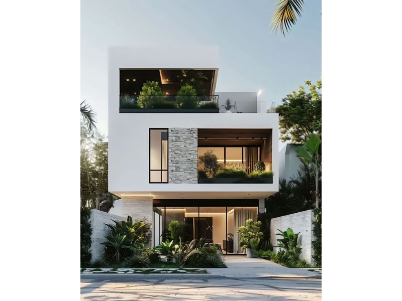 Biệt thự 2 tầng hiện đại 1 tum màu trắng