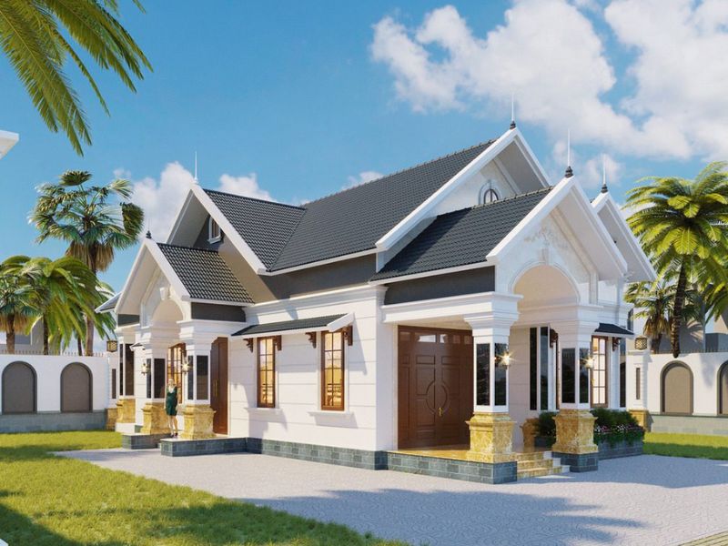 Xây nhà vườn mái Thái 4 ngủ 2 sảnh bề thế, tiện nghi 