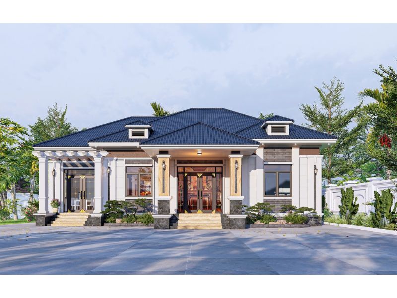 Hệ mái Nhật giúp ngôi nhà mát mẻ, thoát nước tốt, phù hợp khí hậu Việt Nam.