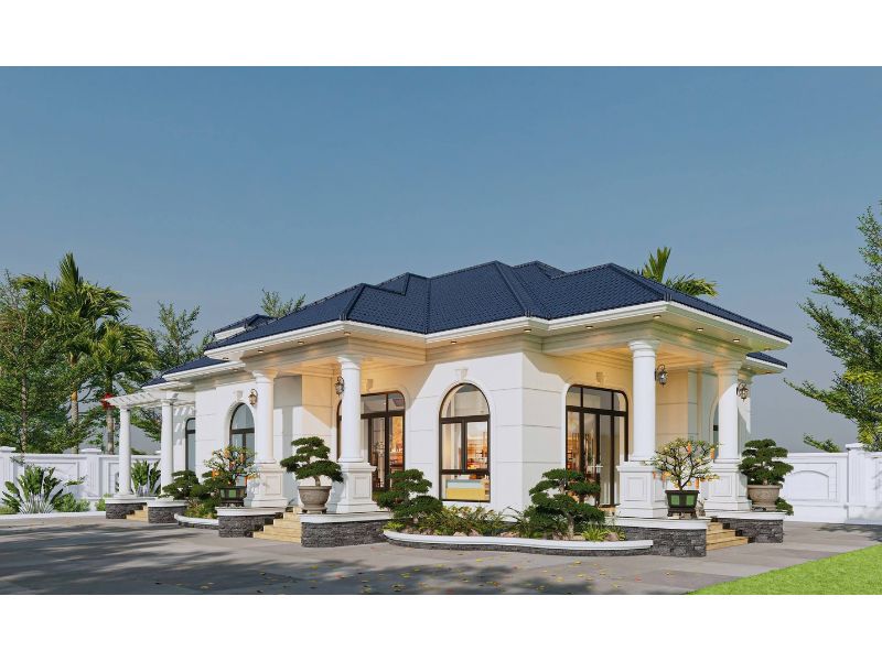 Mẫu biệt thự vườn 1 tầng 12x10m có sân vườn rộng rãi. phù hợp xây ở nông thôn 