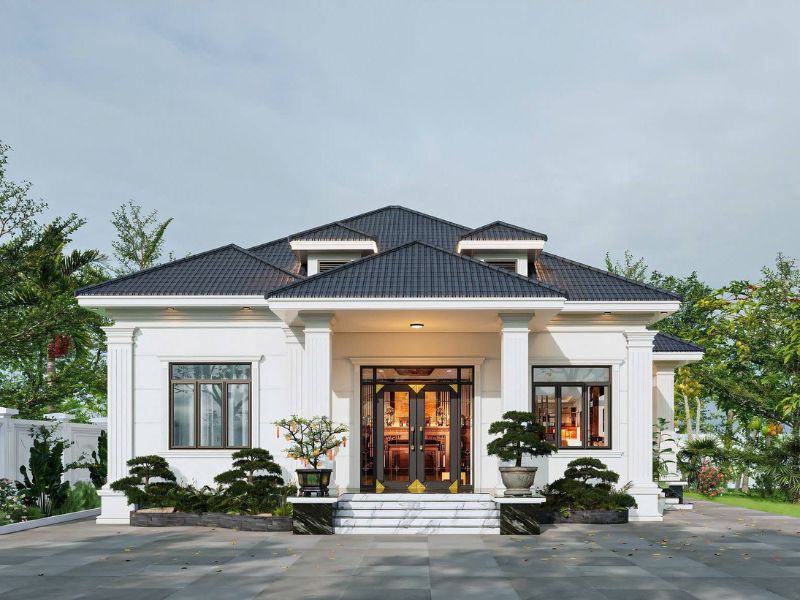 Mẫu biệt thự vườn 1 tầng mặt tiền 9m sâu 15m sang trọng 