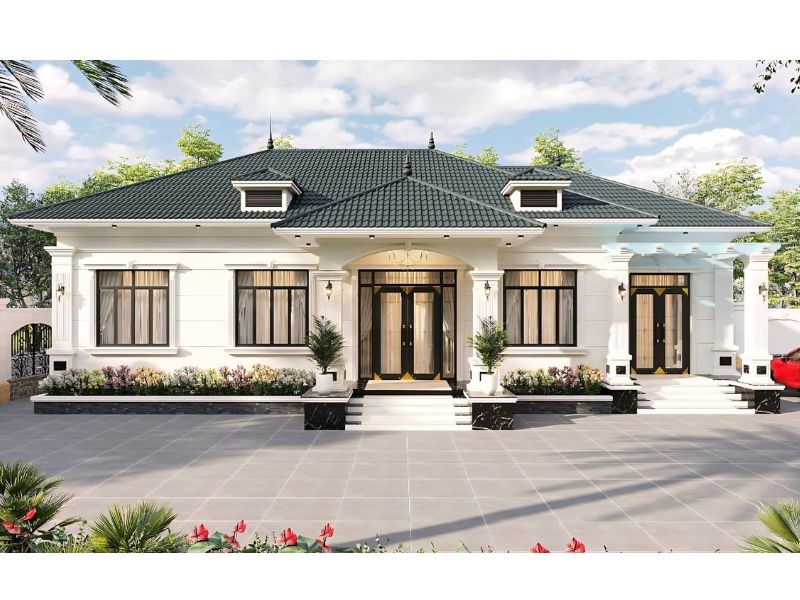 Biệt thự vườn 1 tầng mái Nhật 4 phòng ngủ với tông màu trắng thanh lịch, nhẹ nhàng 