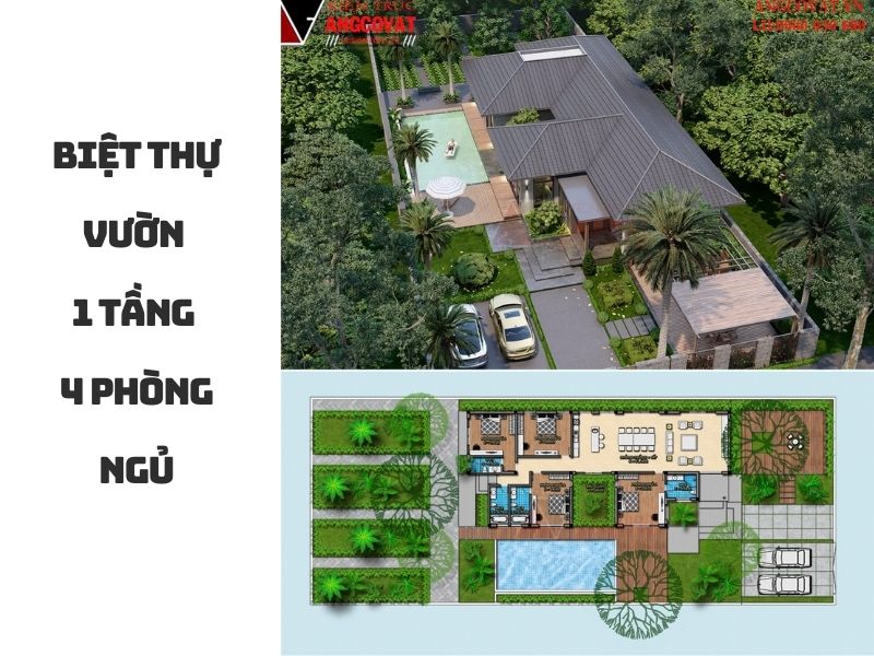 Mặt bằng nhà vườn 1 tầng 4 ngủ phân chia khoa học, tối ưu 