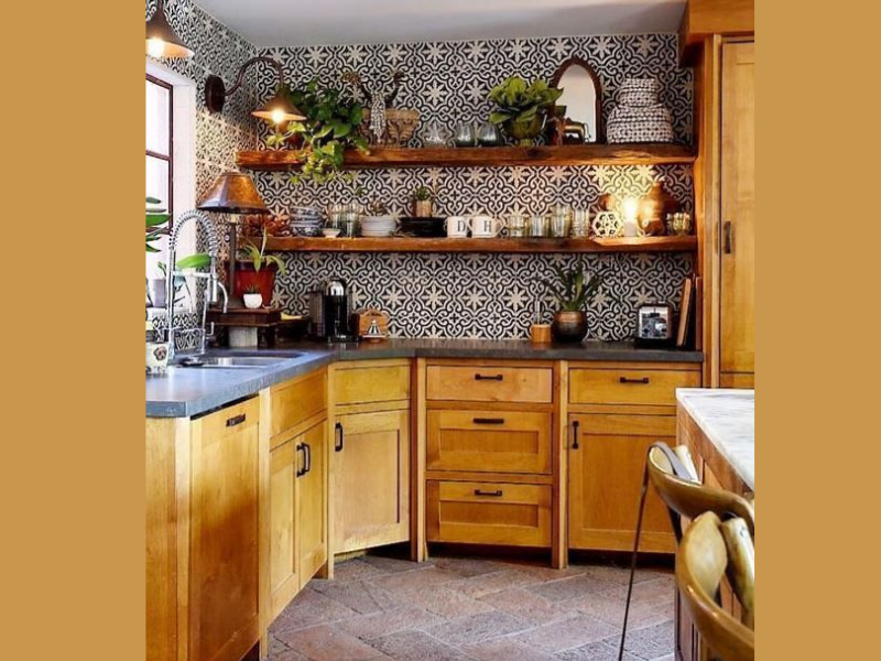 Mẫu thiết kế nội thất khu vực bếp nhà phố phong cách retro