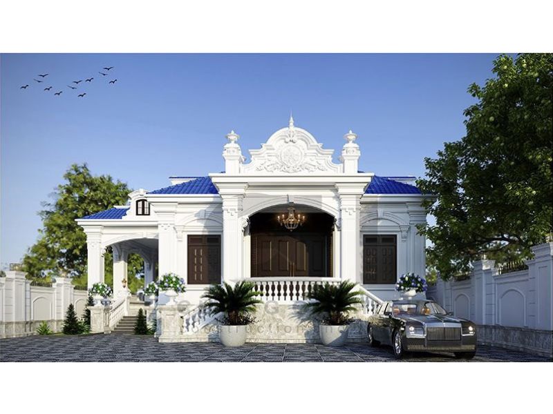 Mặt tiền mẫu nhà 1 tầng 160m2 4 ngủ tân cổ điển