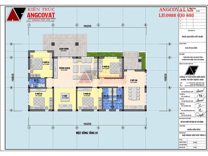 Mặt bằng công năng nhà 1 tầng 180m2 4 ngủ