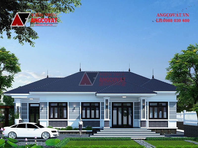 Mặt tiền công trình nhà 1 tầng 180m2 mái Nhật