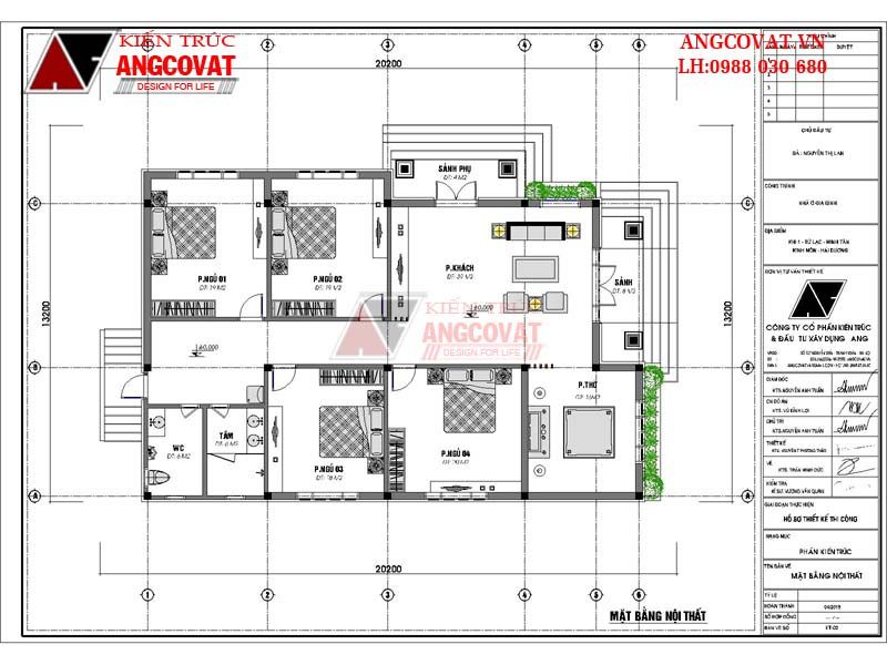 Mặt bằng khu vực tầng trệt nhà 1 tầng 200m2