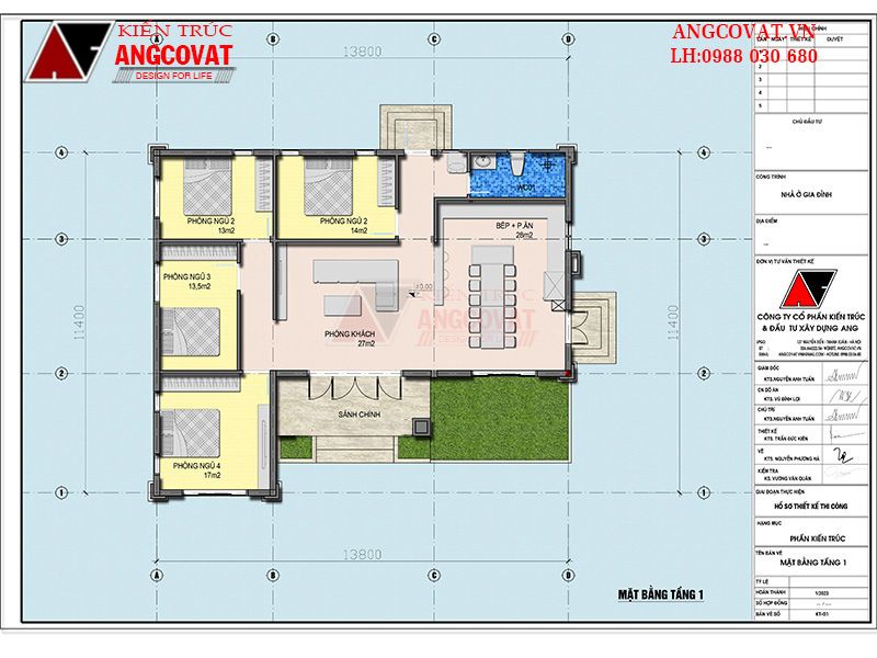 Mặt bằng nhà mái nhật 1 tầng 4 phòng ngủ 140m2