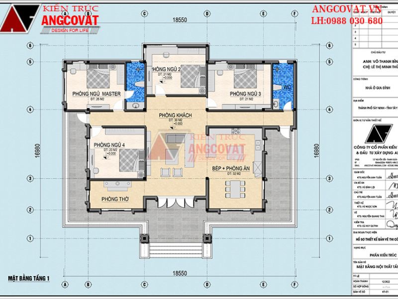 Mặt bằng công năng nhà 1 tầng mái Nhật 4 ngủ 130m2